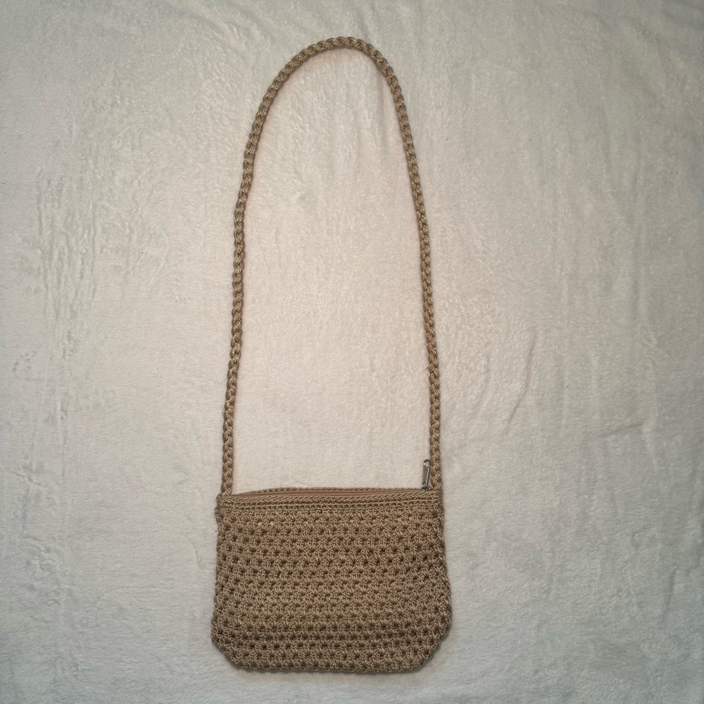 90s Y2K Crochet Woven Knit Beige Boho Hippie Crossbody Bag by LINA